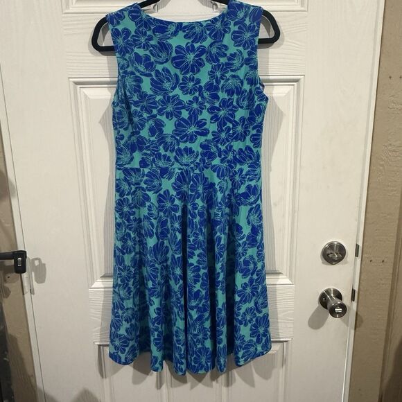 Aryeh Blue Tropical Floral Fit And Flare Summer Dress Large - Picture 5 of 5